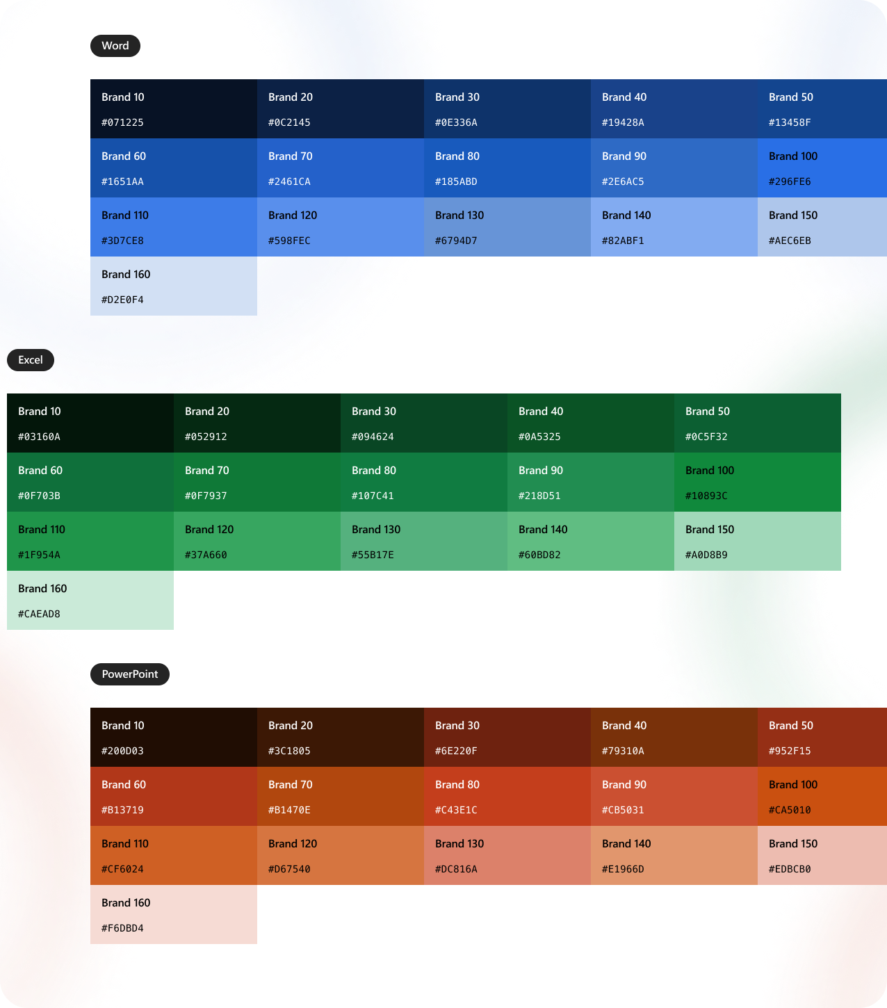 Per-app brand colour ramps