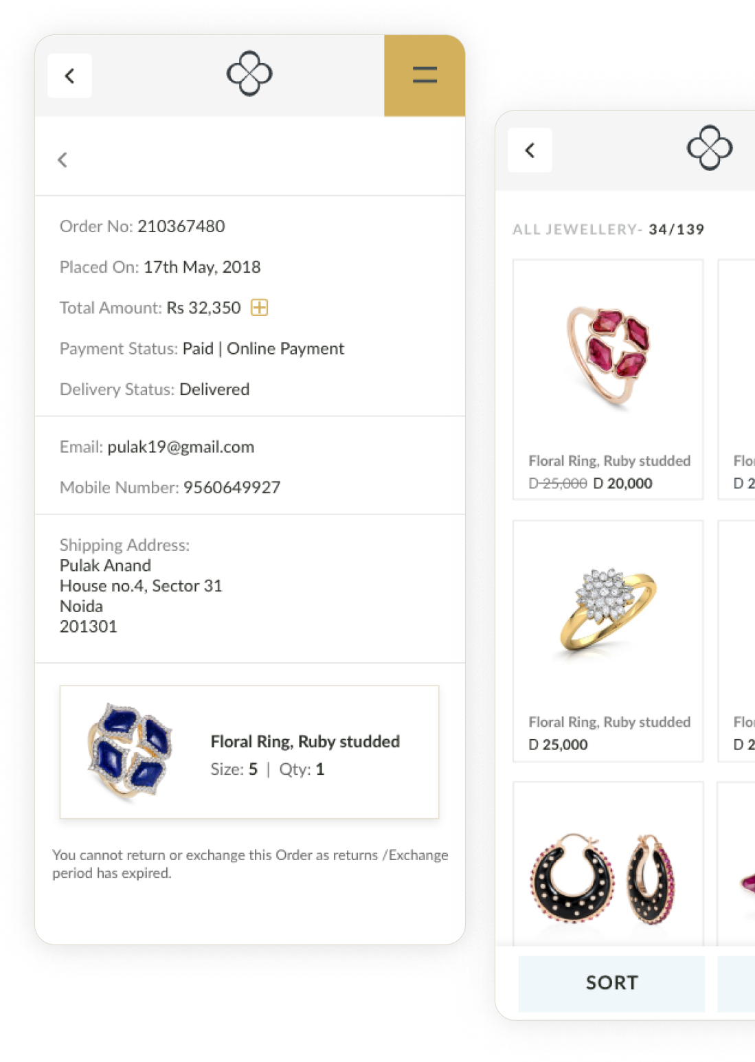 Mobile app — orders and collection