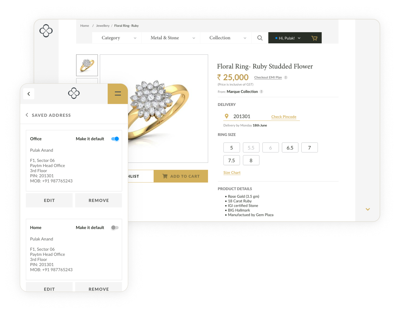 Product page — desktop and mobile